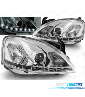 FAROS PARA OPEL CORSA C 00-06 LUZ DIURNA LED CROMADOS