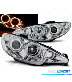 FAROS PARA PEUGEOT 206 02- OJOS ANGEL CROMADOS 4K