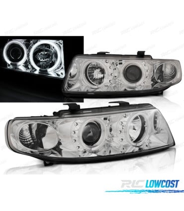 FAROS PARA SEAT LEON Y TOLEDO 99-05 OJOS ANGEL CCFL FONDO CROMO