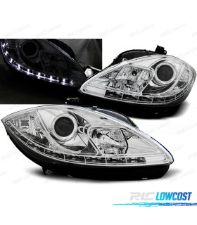 FAROS PARA SEAT LEON Y ALTEA 09-12 LUZ DIURNA FONDO CROMO