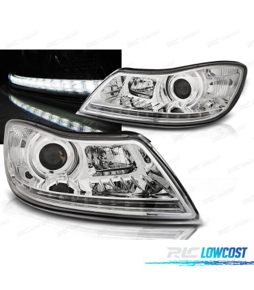 FAROS PARA SKODA OCTAVIA 08-13 LUZ DIURNA REAL DRL CROMO