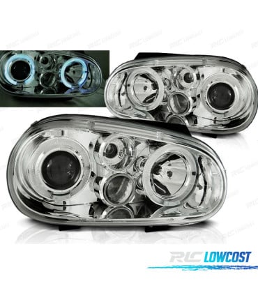 FAROS PARA VOLKSWAGEN VW GOLF 4 97-03 OJOS ANGEL CROMO