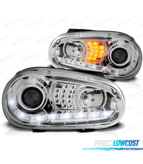 FAROS PARA VOLKSWAGEN VW GOLF 4 97-03 DAYLIGHT CROMADOS INTERMITENTES LED