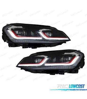 FAROS VOLKSWAGEN VW GOLF 7 12-17 LOOK 7.5 GTI DRL DINAMICOS ROJO NEGROS