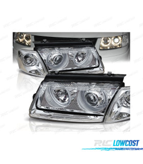 FAROS PARA VOLKSWAGEN VW PASSAT 3B 96-00 OJOS ANGEL CROMO