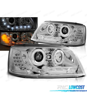 FAROS PARA VOLKSWAGEN VW T5 03-09 DAYLIGHT CROMADOS CON INTERMITENTE LED