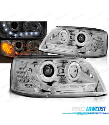 FAROS PARA VOLKSWAGEN VW T5 03-09 DAYLIGHT CROMADOS CON INTERMITENTE LED