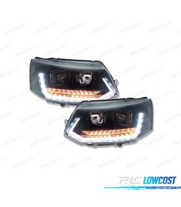 FAROS PARA VOLKSWAGEN VW T5 GP 09-14 DRL CON INTERMITENTE LED DINAMICO NEGRO PIANO