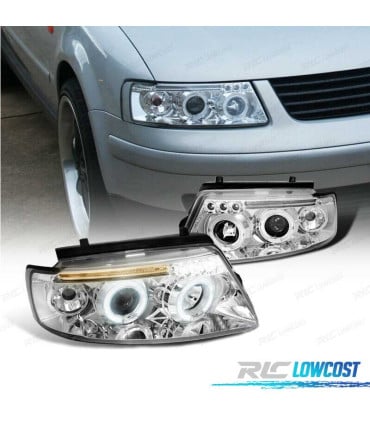 FAROS VOLKSWAGEN VW PASSAT 3B 96-00 OJOS ANGEL + LED FONDO CROMO