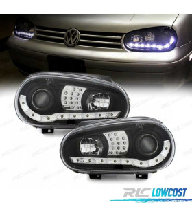 FAROS VOLKSWAGEN VW GOLF 4 LUZ DIURNA LED FONDO NEGRO + CROMO