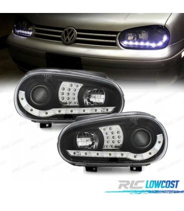 FAROS VOLKSWAGEN VW GOLF 4 LUZ DIURNA LED FONDO NEGRO + CROMO