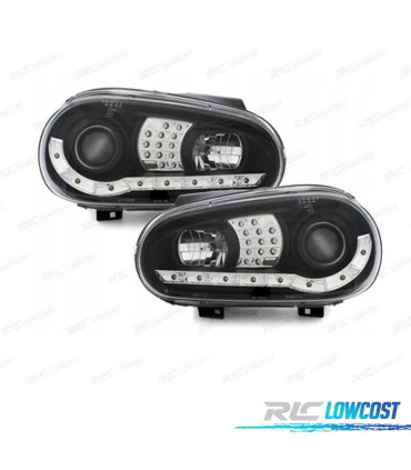 FAROS VOLKSWAGEN VW GOLF 4 LUZ DIURNA LED FONDO NEGRO + CROMO