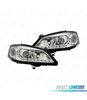 FAROS OPEL ASTRA G 97-04 LUZ DIURNA LED CROMADOS