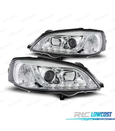 FAROS OPEL ASTRA G 97-04 LUZ DIURNA LED CROMADOS