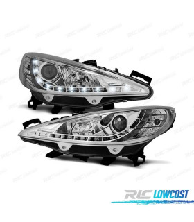 FAROS PEUGEOT 207 06-12 LUZ DIURNA LED CROMADO + MOTOR