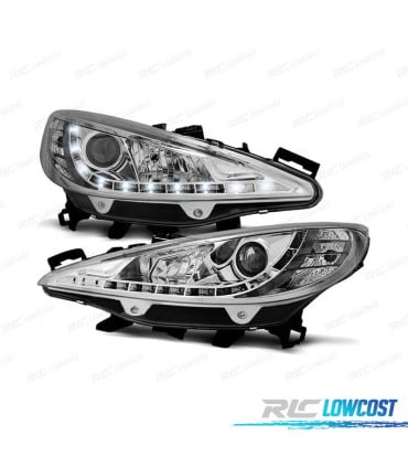 FAROS PEUGEOT 207 06-12 LUZ DIURNA LED CROMADO + MOTOR