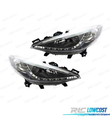 FAROS PEUGEOT 207 06-12 LUZ DIURNA LED NEGRO + MOTOR