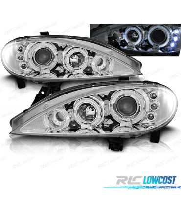FAROS RENAULT MEGANE 99-02 OJOS ANGEL FONDO CROMO
