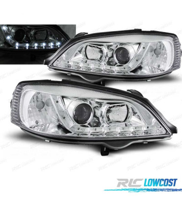 FAROS OPEL ASTRA G 97-04 LUZ DIURNA LED CROMADOS H1