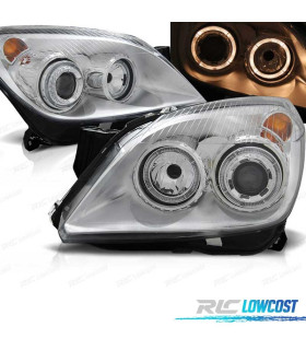 FAROS OPEL ASTRA H 04-09 OJOS ANGEL FONDO CROMO