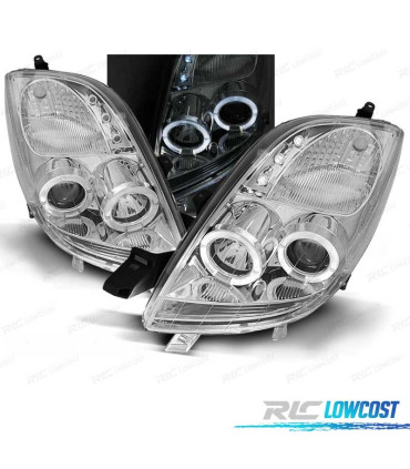 FAROS TOYOTA YARIS 06-09 OJOS ANGEL CCFL FONDO CROMO