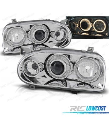FAROS VOLKSWAGEN VW GOLF 3 91-97 OJOS ANGEL CROMADOS + INTERMITENTES