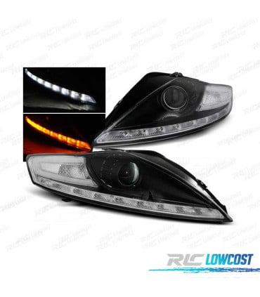 FAROS PARA FORD MONDEO MK4 07-10 LUZ DIURNA + INTERMITENTE LED FONDO NEGRO