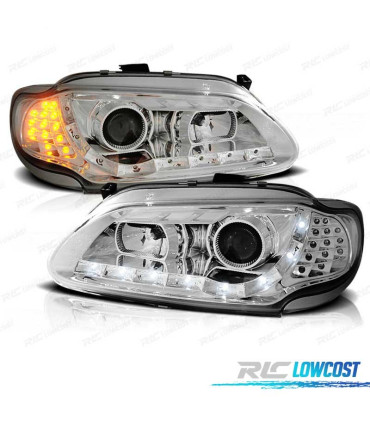 FAROS RENAULT MEGANE SCENIC 96-99 LUZ DIURNA LED CROMADOS