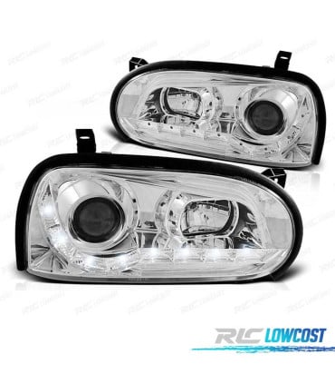 FAROS VOLKSWAGEN VW GOLF 3 LUZ DIURNA LED CROMADOS