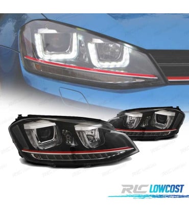 FAROS VOLKSWAGEN VW GOLF 7 12-17 U-TYPE DRL DINAMICOS NEGRO LINEA ROJA