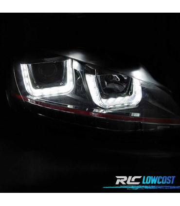 FAROS VOLKSWAGEN VW GOLF 7 12-17 U-TYPE DRL DINAMICOS NEGRO LINEA ROJA