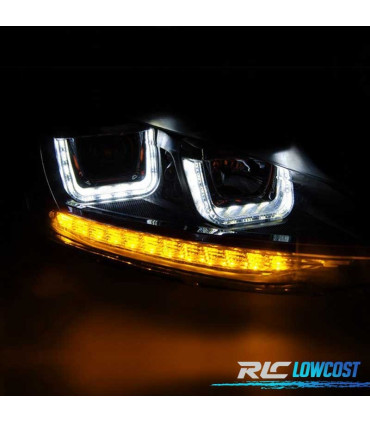 FAROS VOLKSWAGEN VW GOLF 7 12-17 U-TYPE DRL DINAMICOS NEGRO LINEA ROJA