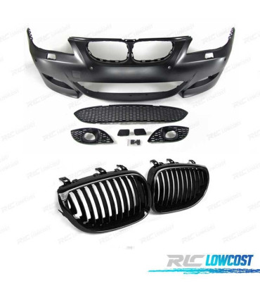PARAGOLPES + PARRILLAS BMW E60 03-07 LOOK M5 NEGRO BRILLO PDC SRA