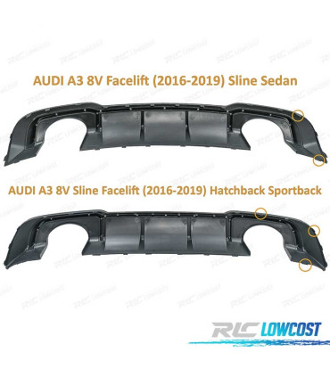 DIFUSOR AUDI A3 8V 16-20 LOOK RS3 + COLAS ESCAPE