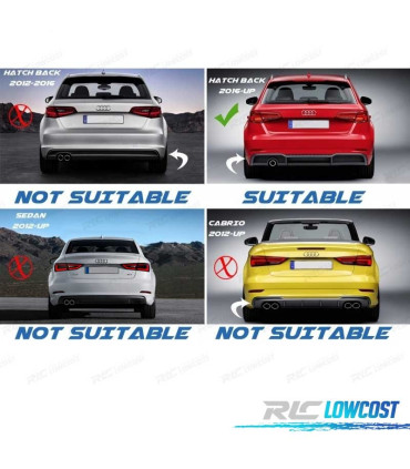 DIFUSOR AUDI A3 8V 16-20 LOOK RS3 + COLAS ESCAPE