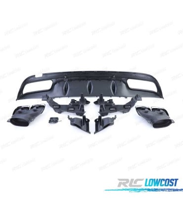 DIFUSOR MERCEDES CLASE C W205 SEDÁN 14-18 LOOK AMG C63 NEGRO MATE + COLAS ESCAPE