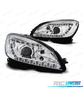 FAROS BIXENON MERCEDES CLASE C W204 07-11 LUZ DIURNA FONDO CROMO