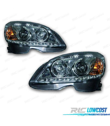 FAROS MERCEDES CLASE C W204 07-11 LUZ DIURNA FONDO CROMO