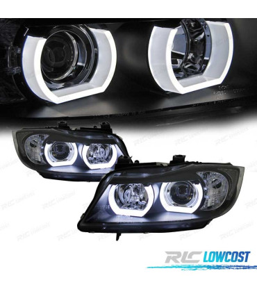 FAROS BMW E90 E91 05-08 XENON OJOS ANGEL U LED 3D FONDO NEGRO