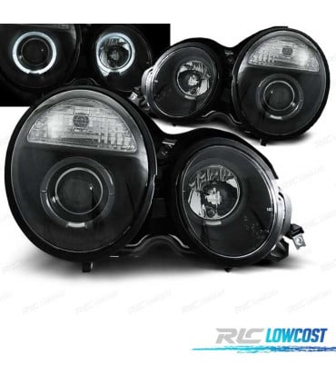 FAROS MERCEDES CLASE E W210 95-99 OJOS ANGEL FONDO NEGRO