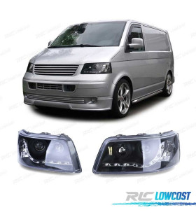 FAROS VOLKSWAGEN VW T5 03-09 LUZ LED DIURNA FONDO NEGRO
