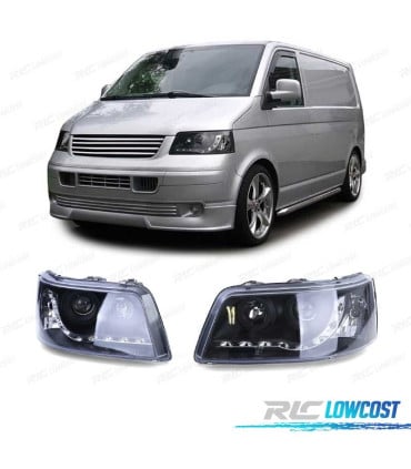 FAROS VOLKSWAGEN VW T5 03-09 LUZ LED DIURNA FONDO NEGRO