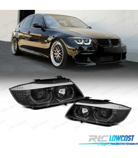 FAROS BMW E90 E91 05-08 OJOS ANGEL 3D FONDO NEGRO INTERMITENTE LED