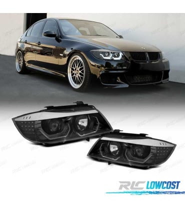 FAROS BMW E90 E91 05-08 OJOS ANGEL 3D FONDO NEGRO INTERMITENTE LED