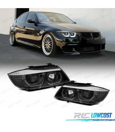 FAROS BMW E90 E91 05-08 OJOS ANGEL 3D FONDO NEGRO
