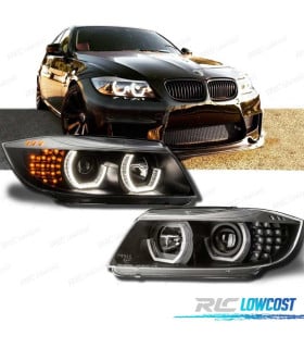 FAROS BMW E90 E91 OJOS ANGEL LED 3D FONDO NEGRO 05-08