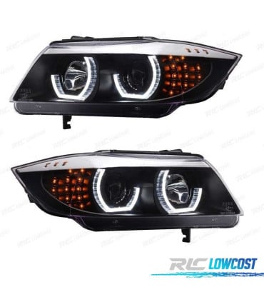 FAROS BMW E90 E91 05-08 OJOS ANGEL LED 3D FONDO NEGRO