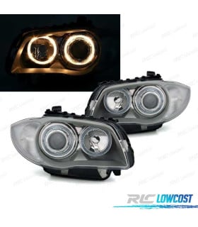 FAROS BMW E81 E87 E82 E88 OJOS ANGEL FONDO CROMO GRIS