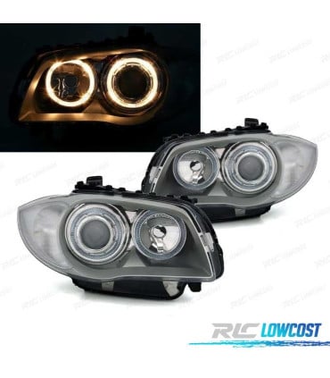 FAROS BMW E81 E87 E82 E88 OJOS ANGEL FONDO CROMO GRIS