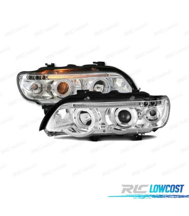 FAROS BMW X5 E53 99-03 OJOS ANGEL FONDO CROMO